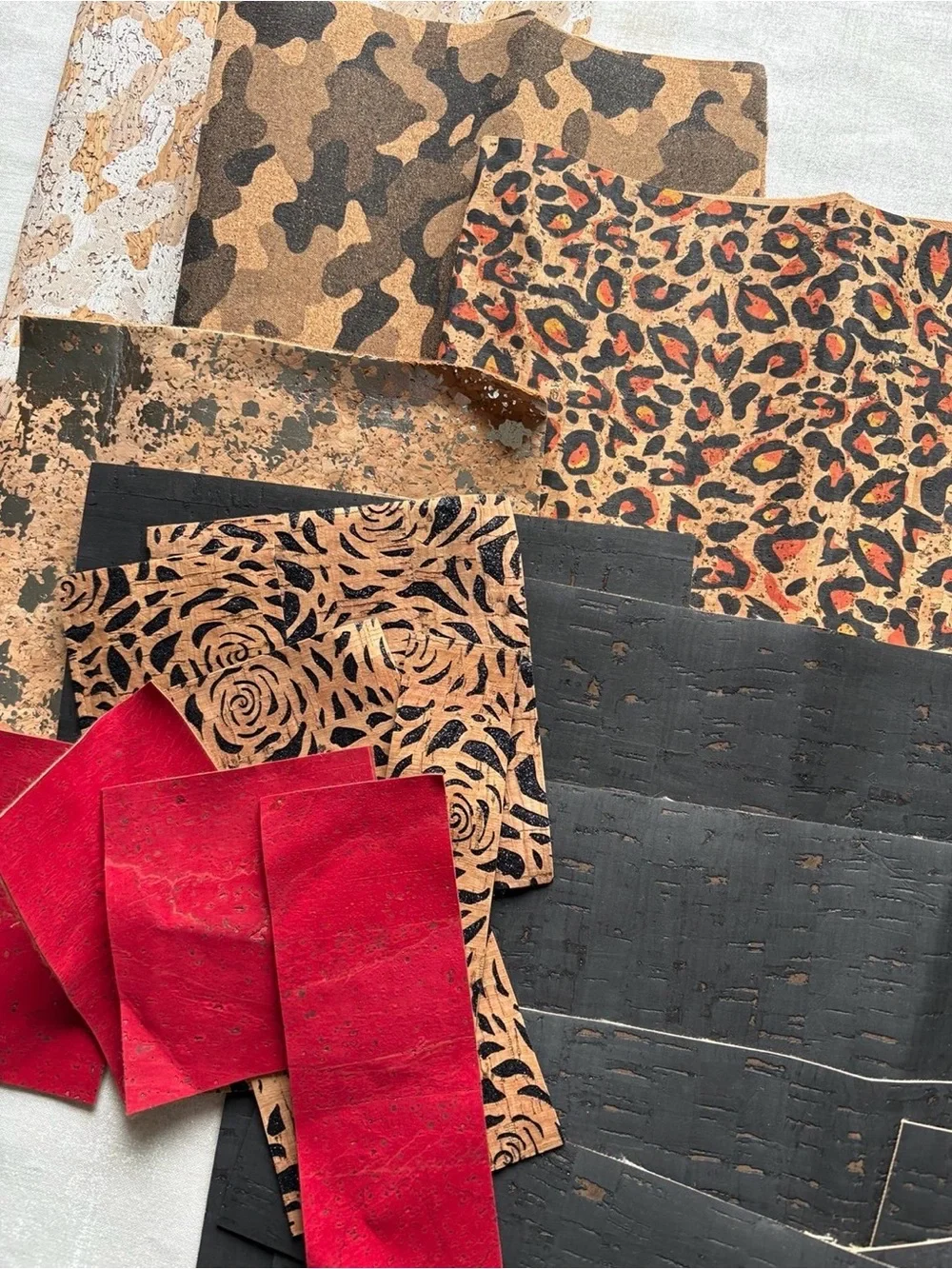 14 oz Sallie Tomato Premium Cork Fabric Wild Card Remnants Destash Lot Mix